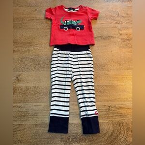 Joules Red with Blue Graphic and Striped Pants
